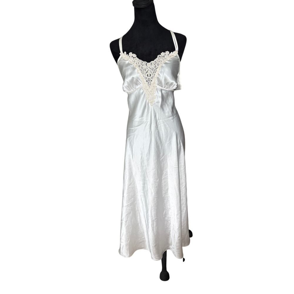 Linea Donatella Ivory Satin Nightgown Size XL Lace Maxi Slip Dress Bridal Y2K